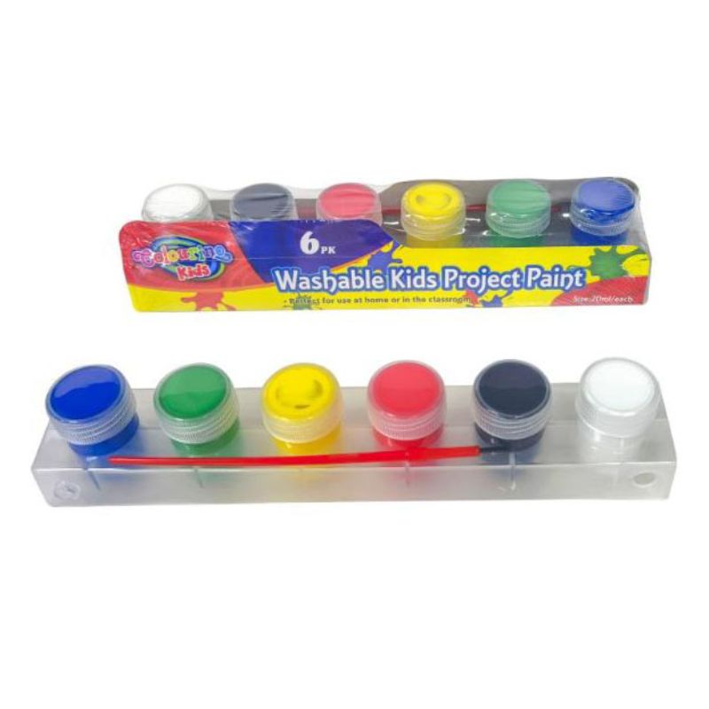 6 Pack Kids Washable Solid Colours Project Paint - 20ml