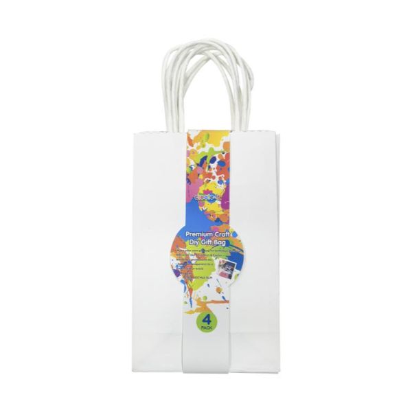 4 Pack White DIY Craft Gift Bags - 16.4cm x 10.5cm x 5cm