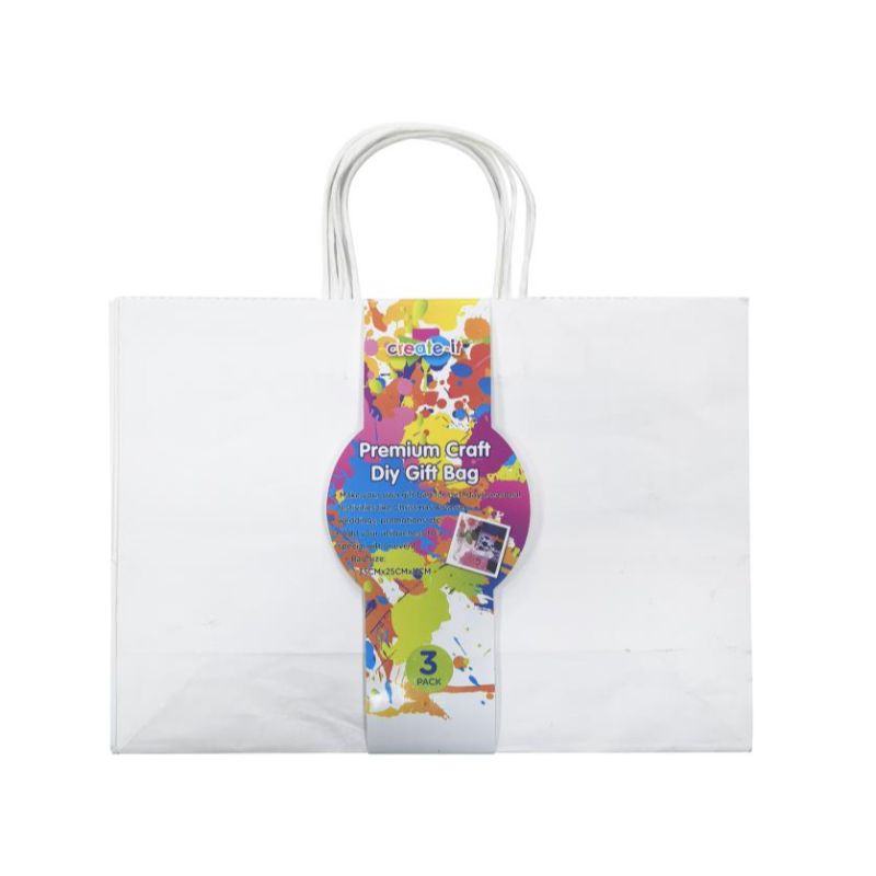 3 Pack White Premium Craft DIY Gift Bags - 35cm x 25cm x 11cm