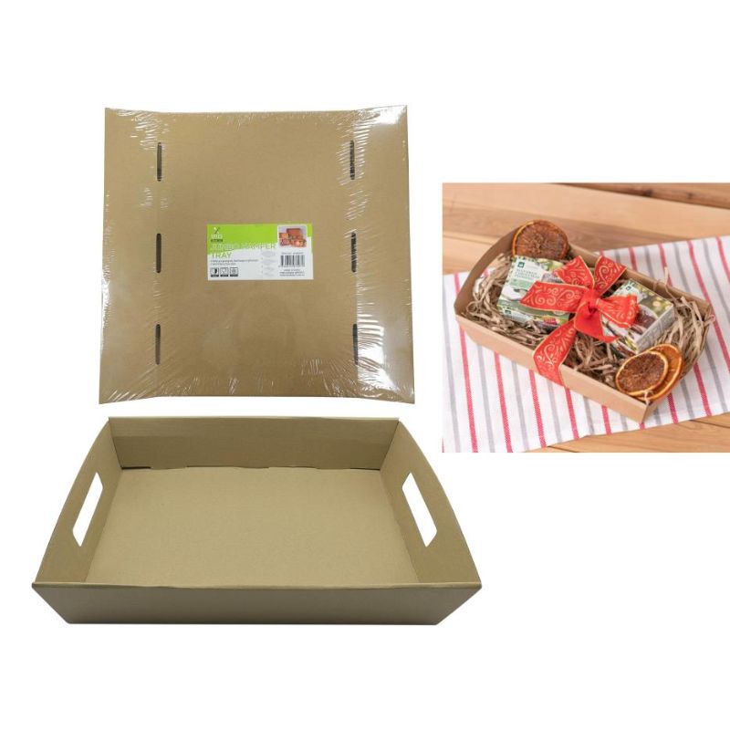 Large Brown Kraft Hamper Tray With Handles - 36cm x 25cm x 8cm