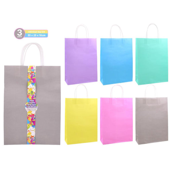 3 Pack Colourful Pastel Craft Gift Bags - 35cm X 25cm X 10cm
