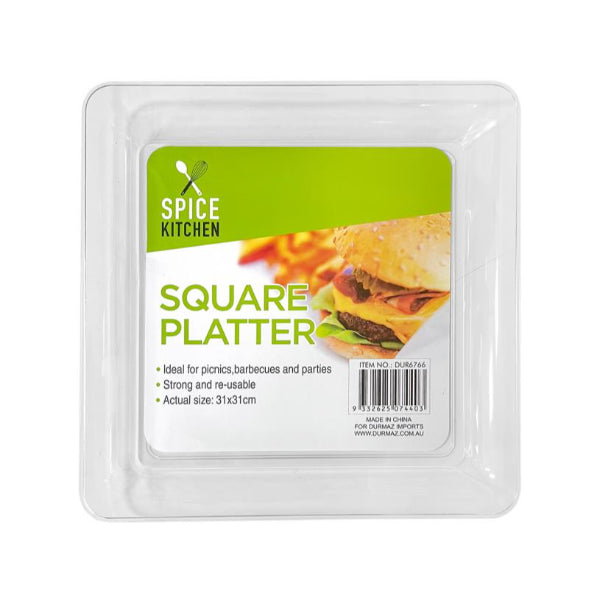 Square Premium Transparent Plastic Platter - 31cm x 31cm