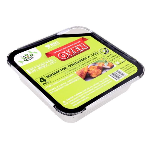 4 Pack Foil Containers With Lids - 250cm x 250cm x 55cm
