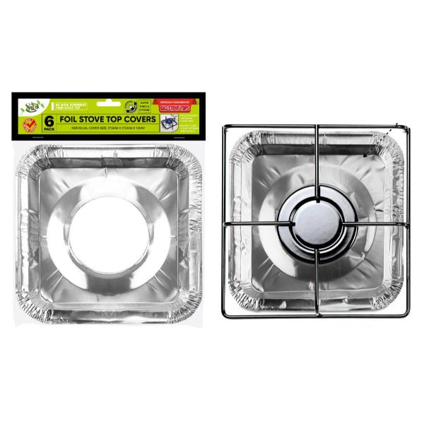 6 Pack Foil Stove Top Covers - 21.5cm x 21.5cm x 1.2cm
