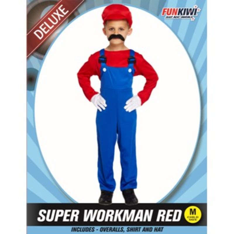 Boys Super Workman Red Costume - M