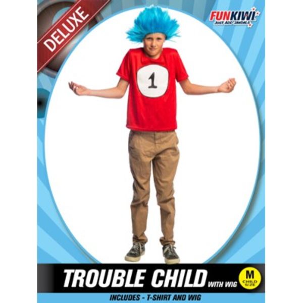 Kids Trouble Child T-Shirt 1 With Wig Costume - Medium