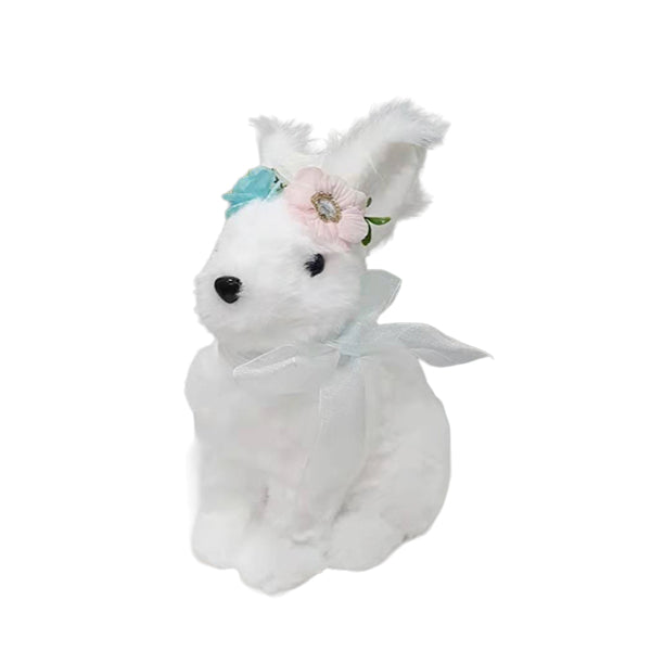 Plush Rabbit With Flower Decor - 15cm x 13cm x 20cm