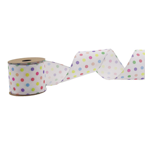 Pastel Dots Ribbon With Wired Edge - 6.3cm x 500cm