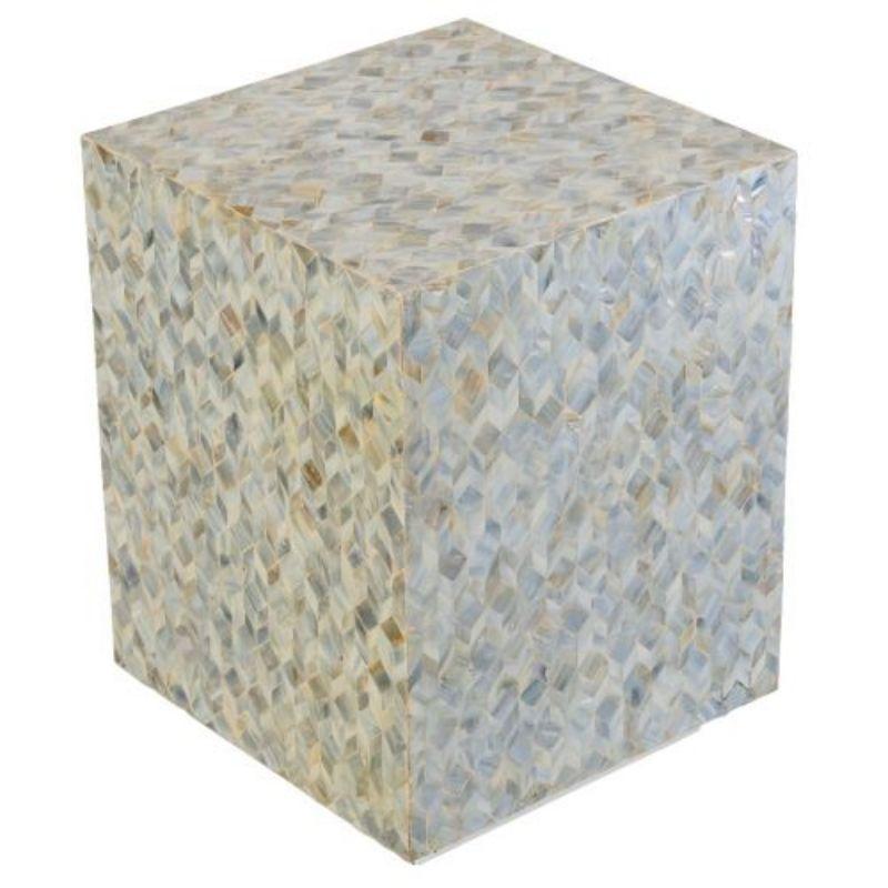 Light Blue Square Sapphire Capiz Shell Side Table - 40cm x 47cm