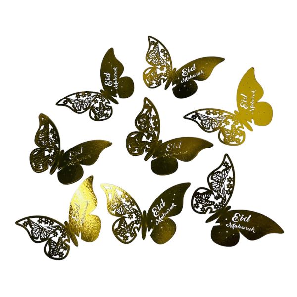 10 Pack Gold Eid Mubarak Paper Butterfly Cupcake Topper