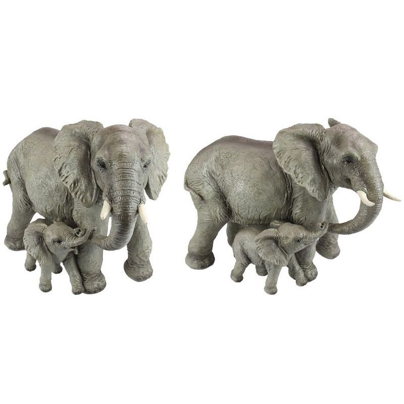 Elephant Figurine with Baby Holding Trunk - 46cm