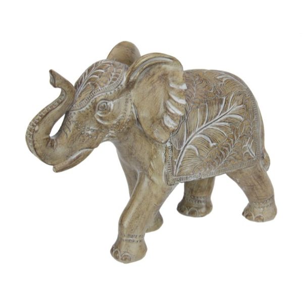 Brown Elephant With Decal Leaf Pattern Decor - 20cm