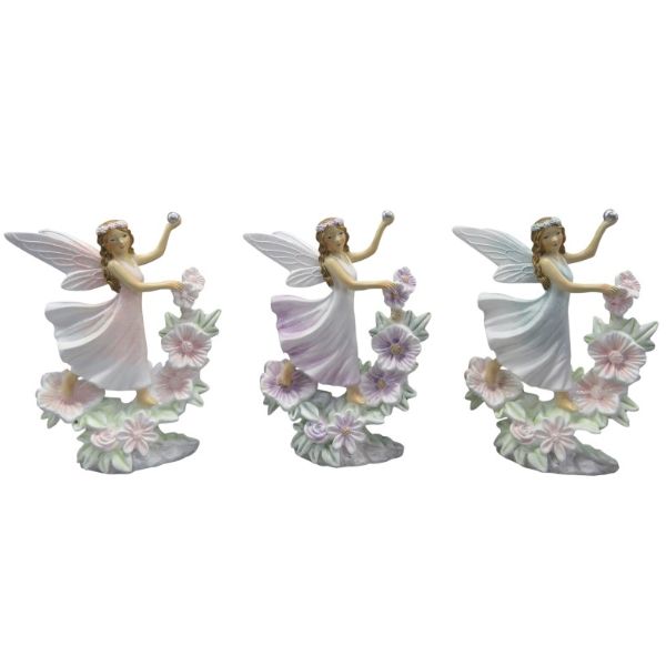 Fairy On Flowers Holding Ball - 18cm