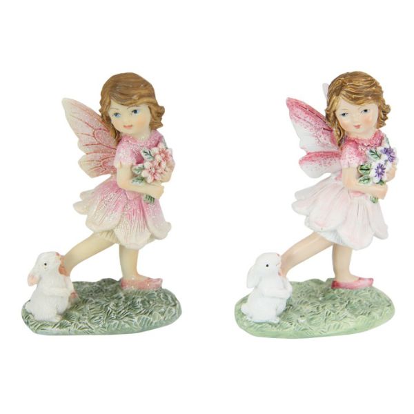 Fairy Holding Flowers with Rabbit Friend - 9cm