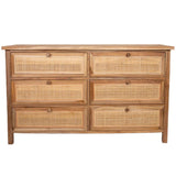 Load image into Gallery viewer, Solid Teak Dresser with 6 Drawers with Rattan Webbing - 145cm x 46cm x 86cm
