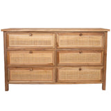 Load image into Gallery viewer, Solid Teak Dresser with 6 Drawers with Rattan Webbing - 145cm x 46cm x 86cm