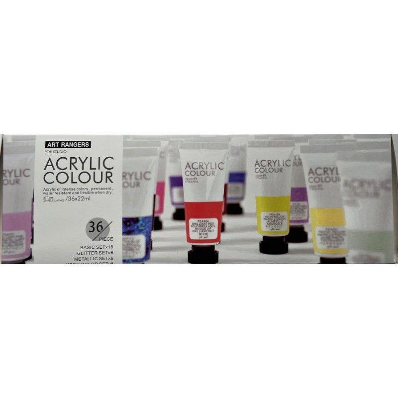 36 Pack Art Ranger Brand Acrylic Paints - 22ml