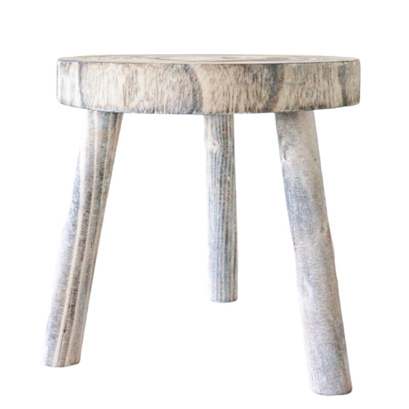 White Wash Moe Small Timber Stool - 24.5cm x 23cm