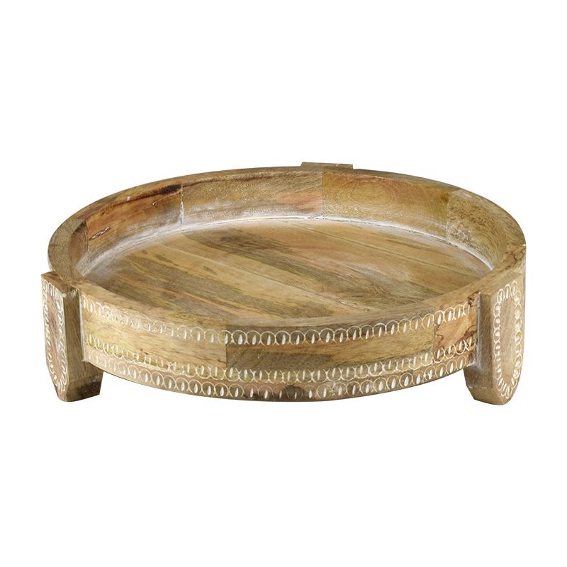 White Wash Tiare Wood Footed Tray - 30cm x 7.5cm