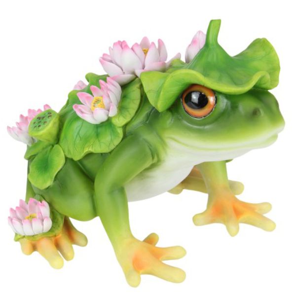 Sitting Green Frog with Flower Finish - 24cm