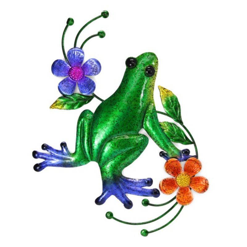 Metal Green Frog with Flowers Wall Art - 60cm