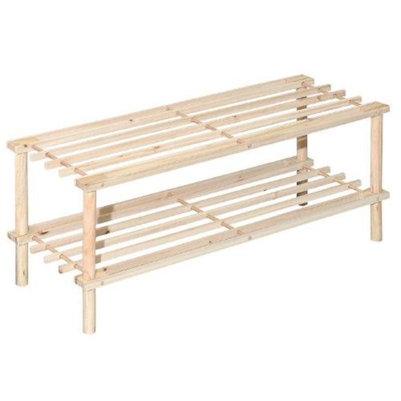 Natural 2 Tier Shoe Rack - 74cm x 26cm x 34cm