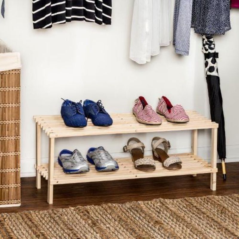 Natural 2 Tier Shoe Rack - 74cm x 26cm x 34cm