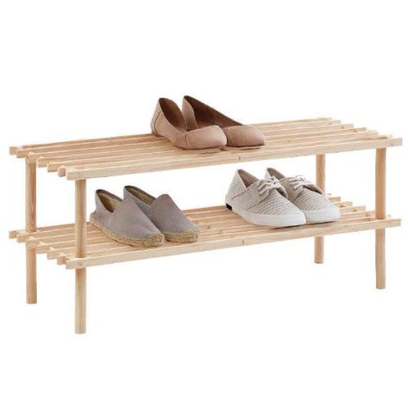 Natural 2 Tier Shoe Rack - 74cm x 26cm x 34cm