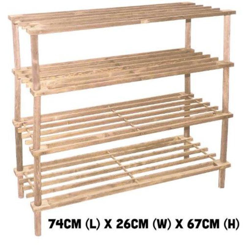 4 Tier Natural Shoe Rack - 74cm x 26cm x 67cm