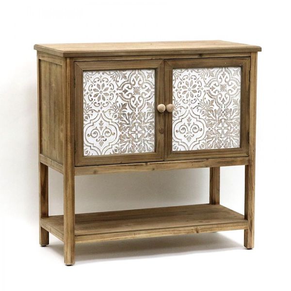 2 Carved Doors Wooden Cabinet - 80cm x 38.5cm x 80.5cm