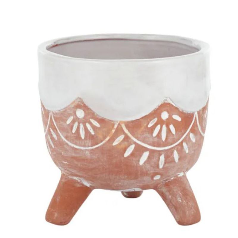 Terra White Stencil Ceramic Pot - 14cm x 14cm