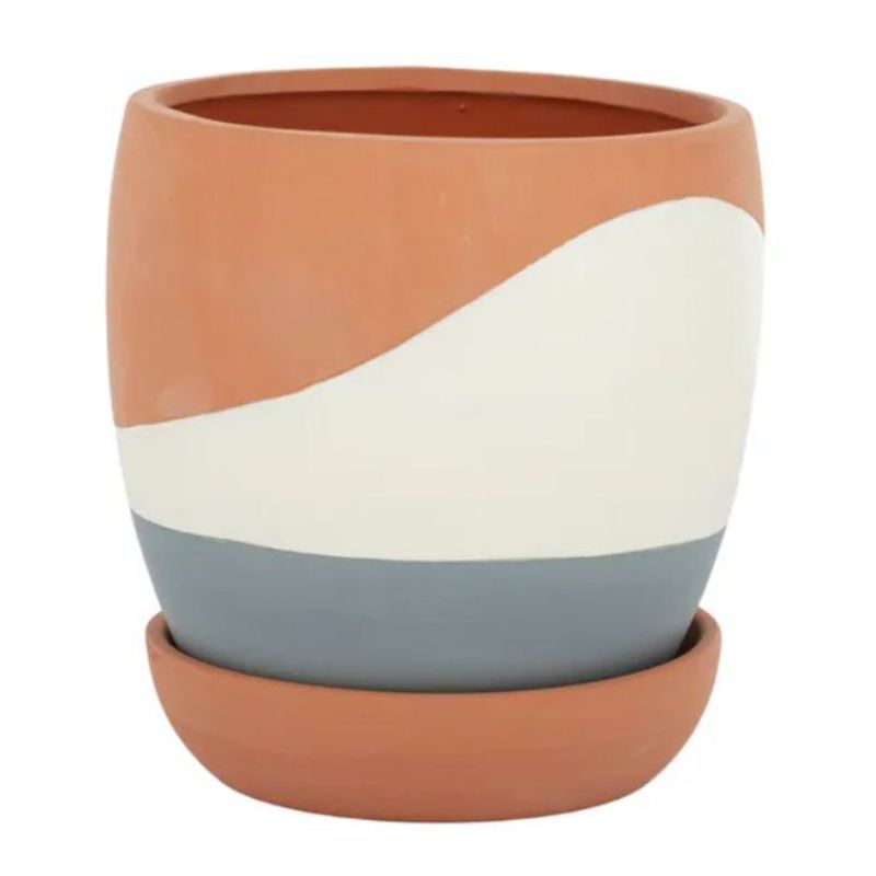 Blue Spliced Ceramic Pot & Saucer - 14cm x 15cm