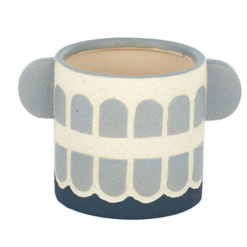 Natural & Blue Billow Ceramic Pot - 19cm x 13.5cm
