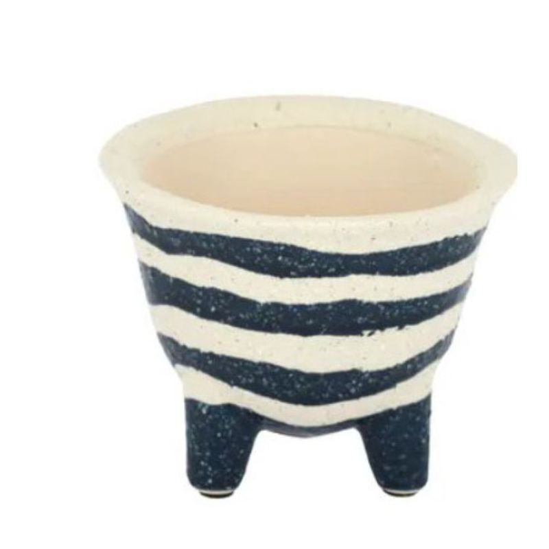 Ivory Navy Sonic Ceramic Vase - 11cm x 9cm