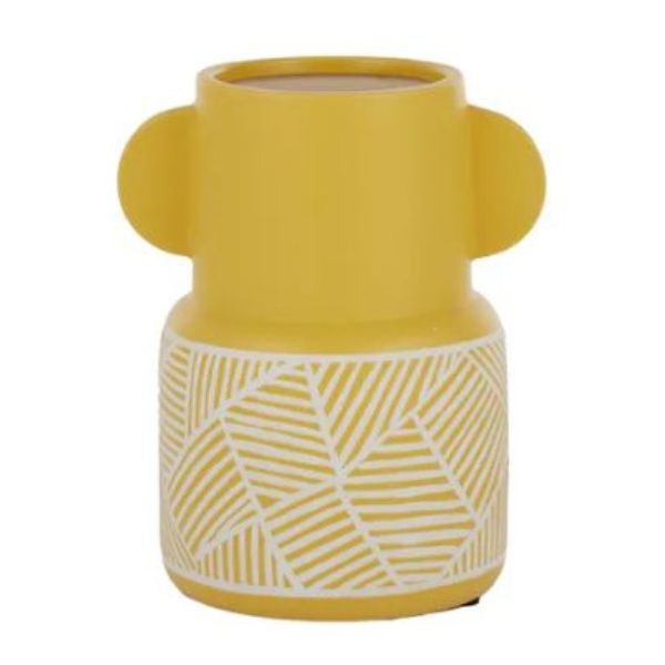 White & Yellow Finlo Ceramic Vase - 16.5cm x 20cm