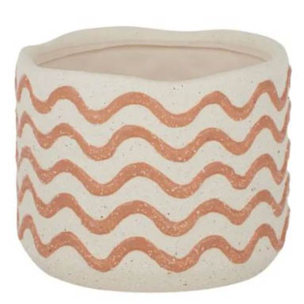 Ivory Tan Wavy Ceramic Pot - 13.5cm x 11cm