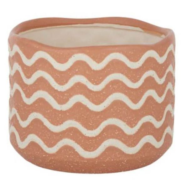 Tan Ivory Wavy Ceramic Pot - 16.5cm x 12.5cm