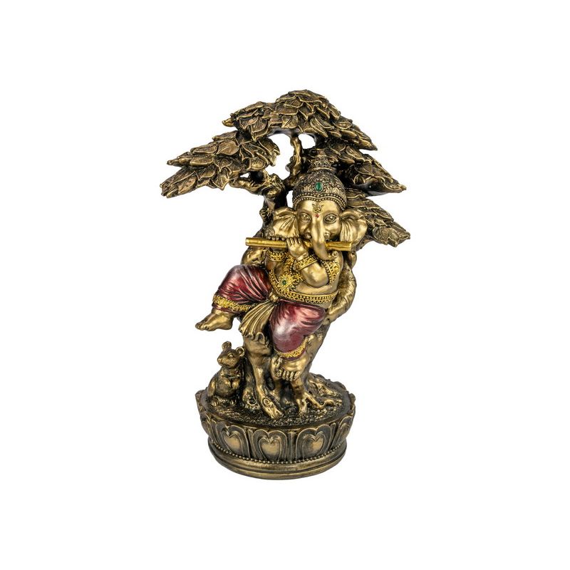 Red & Gold Ganesh Lord Reading Under Tree - 23cm