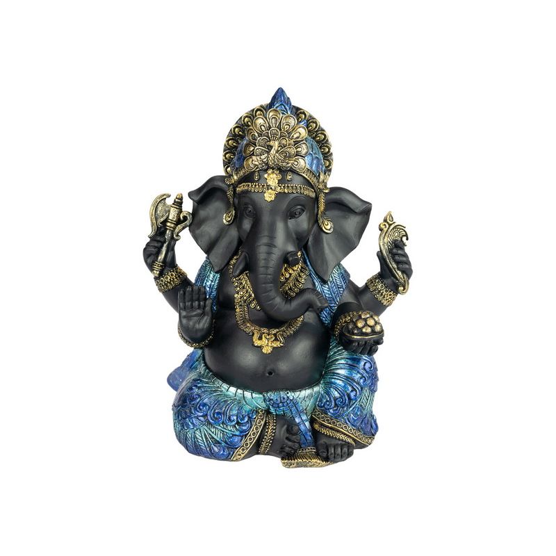 Sitting Peacock Coloured Ganesh - 21cm