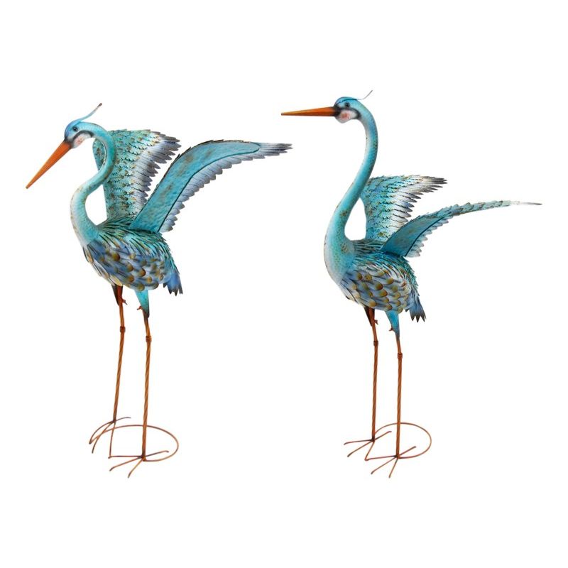 Blue Metal Crane with Wings Up - 120cm | 102cm