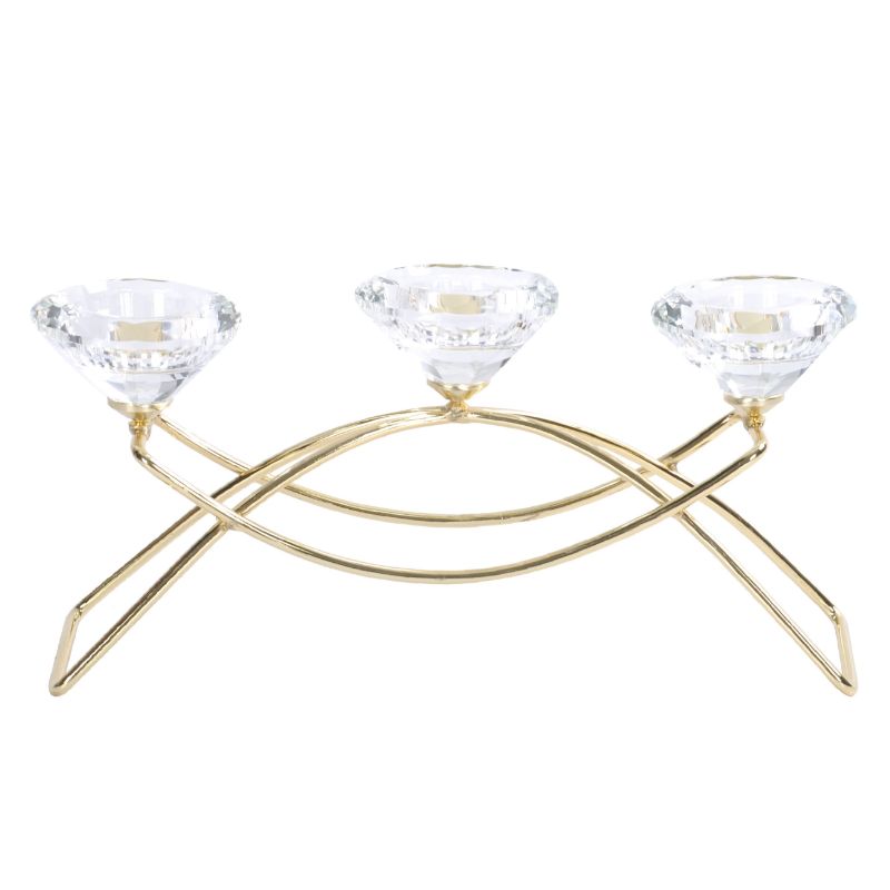 Gold Metal & Diamond Shape Tealight Candle Holder - 26cm x 12cm x 8cm