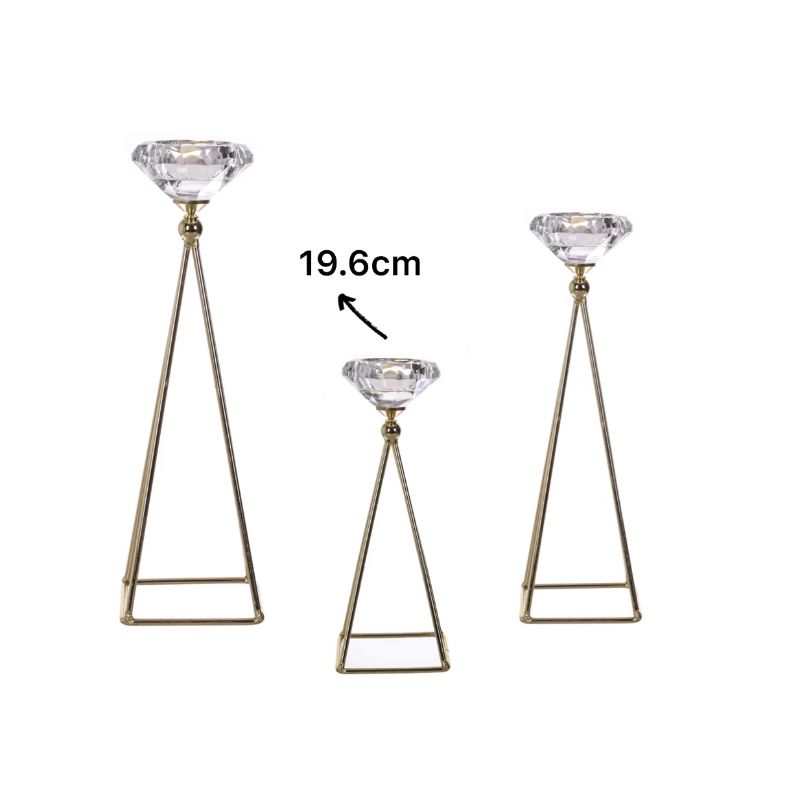 Gold Metal & Diamond Glass Candle Holder - 19.6cm