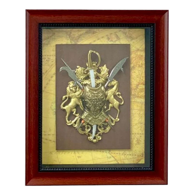 Antique Shield Timber Frame with Glass Face - 38cm x 46cm x 7.5cm