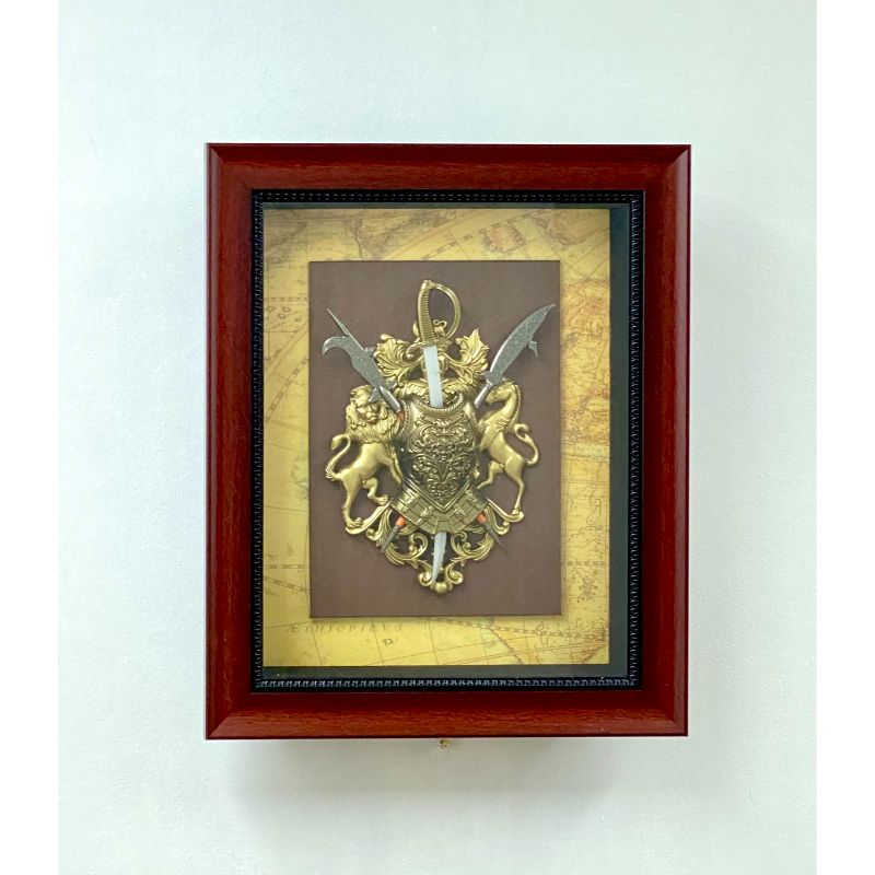 Antique Shield Timber Frame with Glass Face - 38cm x 46cm x 7.5cm