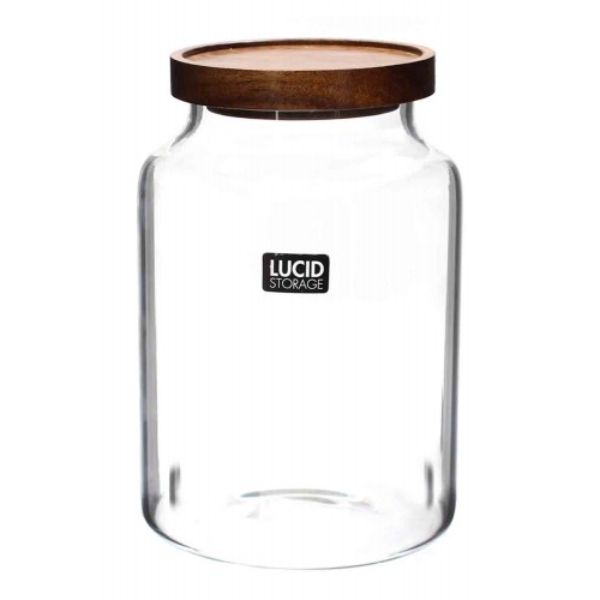 Glass Jar With Wood Lid - 9cm x 10cm