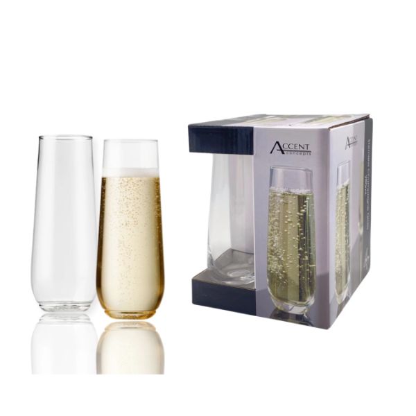 4 Pack Clear Stemless Champagne Glass - 280ml
