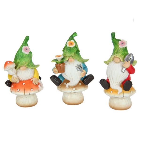Gnome Sitting On Mushroom - 13cm
