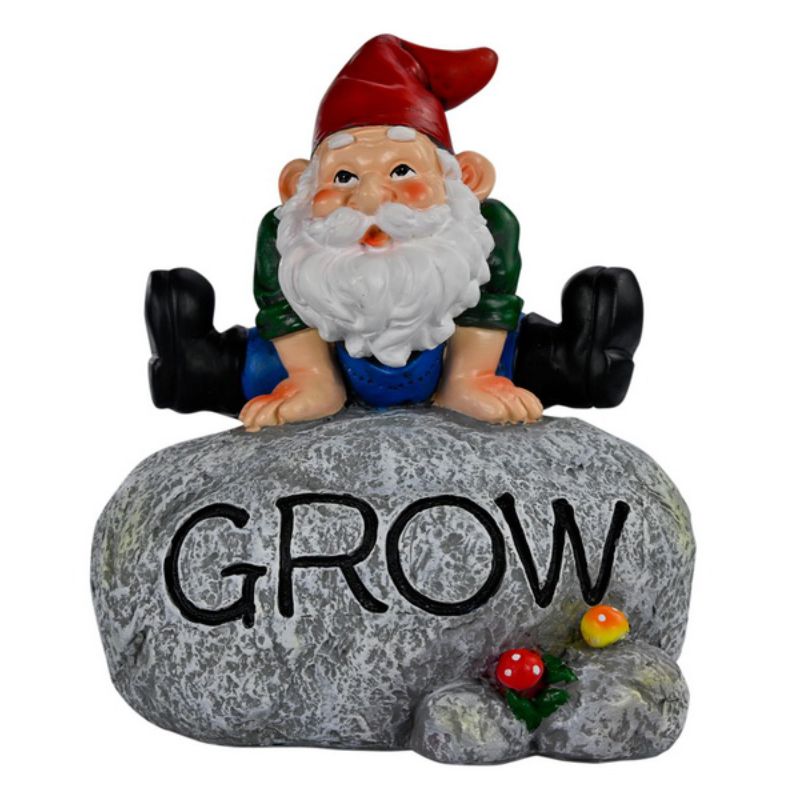 Gnome on Rock with Grow Wording - 19cm