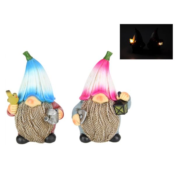 Flower Gnome with Solar Light Up Bird / Lantern - 18cm