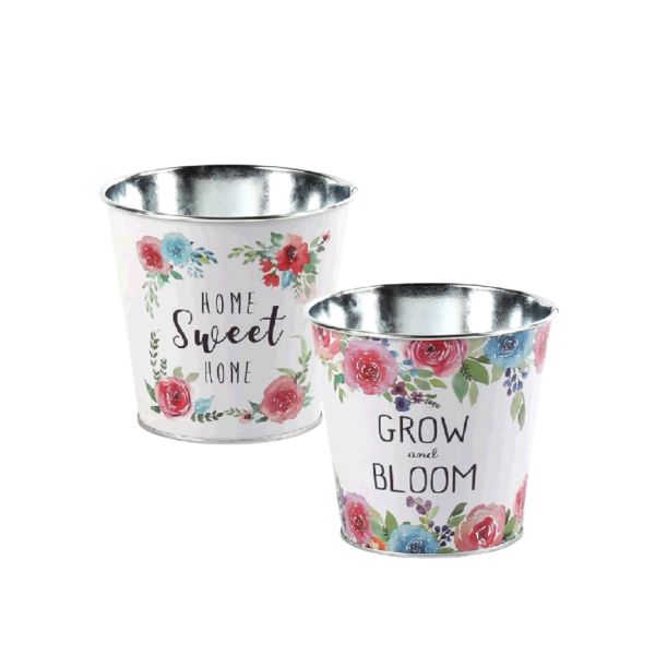 Floral Metal Round Pot - 12cm x 11cm x 8.5cm